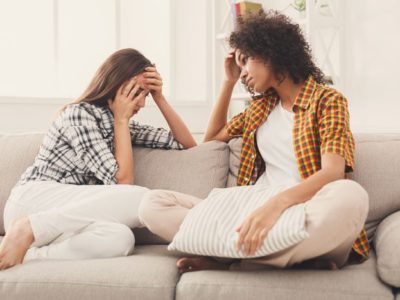 Talking About Addiction, How to speak to your loved one about their addiction, Family Services. 7-Tips-for-Talking-Your-Loved-One-About-Addiction - two women talking on couch