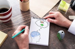 drawing on notepad of thoughts