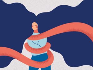 Overcoming Substitute Addictions, illustration of woman with rope restraining her arms - substitute addictions