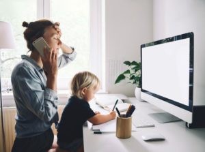 stressed woman working at home
