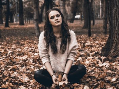 girl, leaves, fall, lonely, loneliness, rehab, recovery, drug treatment, mental health