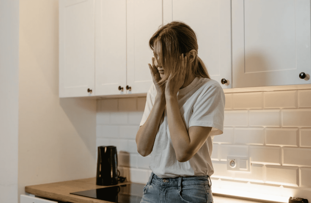A woman looking worried.