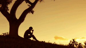 A person sitting under a tree.