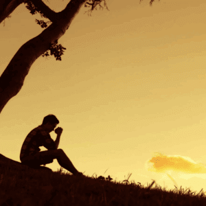 A person sitting under a tree.