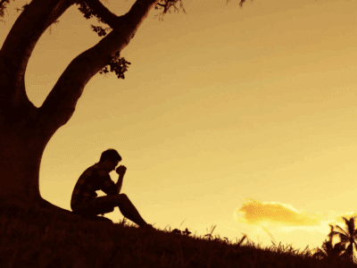 A person sitting under a tree.