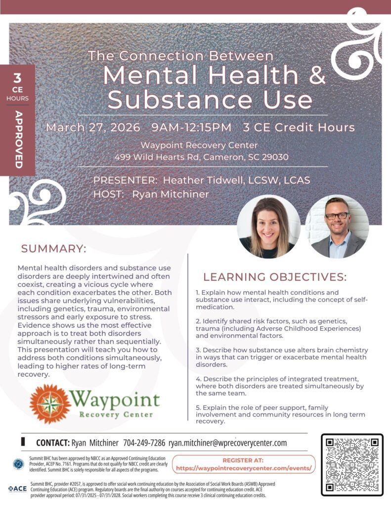The connections between mental health and substance abuse event flyer for March 27, 2026