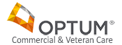Optum logo with orange geometric design. Text reads OPTUM Commercial & Veteran Care in gray letters on a light background.