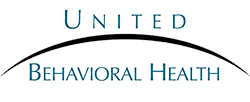United Behavioral Health logo with the words United Behavioral Health and a curved black line arching above Behavioral Health..