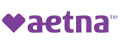 A purple heart shape followed by the word aetna in lowercase purple letters, with a trademark symbol, on a light gray background.