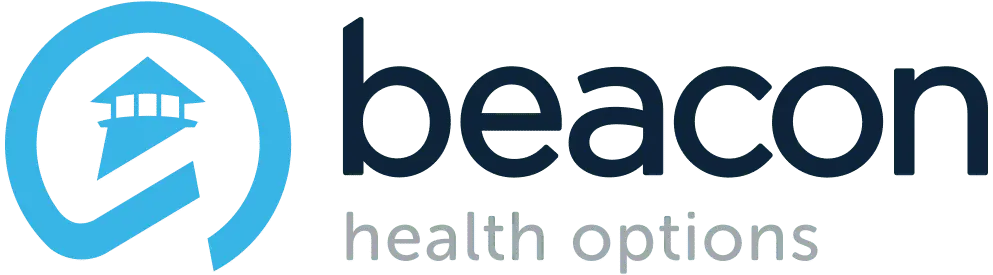 Beacon Health Options logo with a blue lighthouse icon on the left and the words beacon health options in dark and light gray on the right.