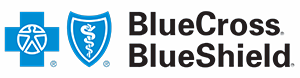 BlueCross BlueShield logo with a blue cross and a blue shield featuring a serpent staff, next to the words BlueCross BlueShield in black text.