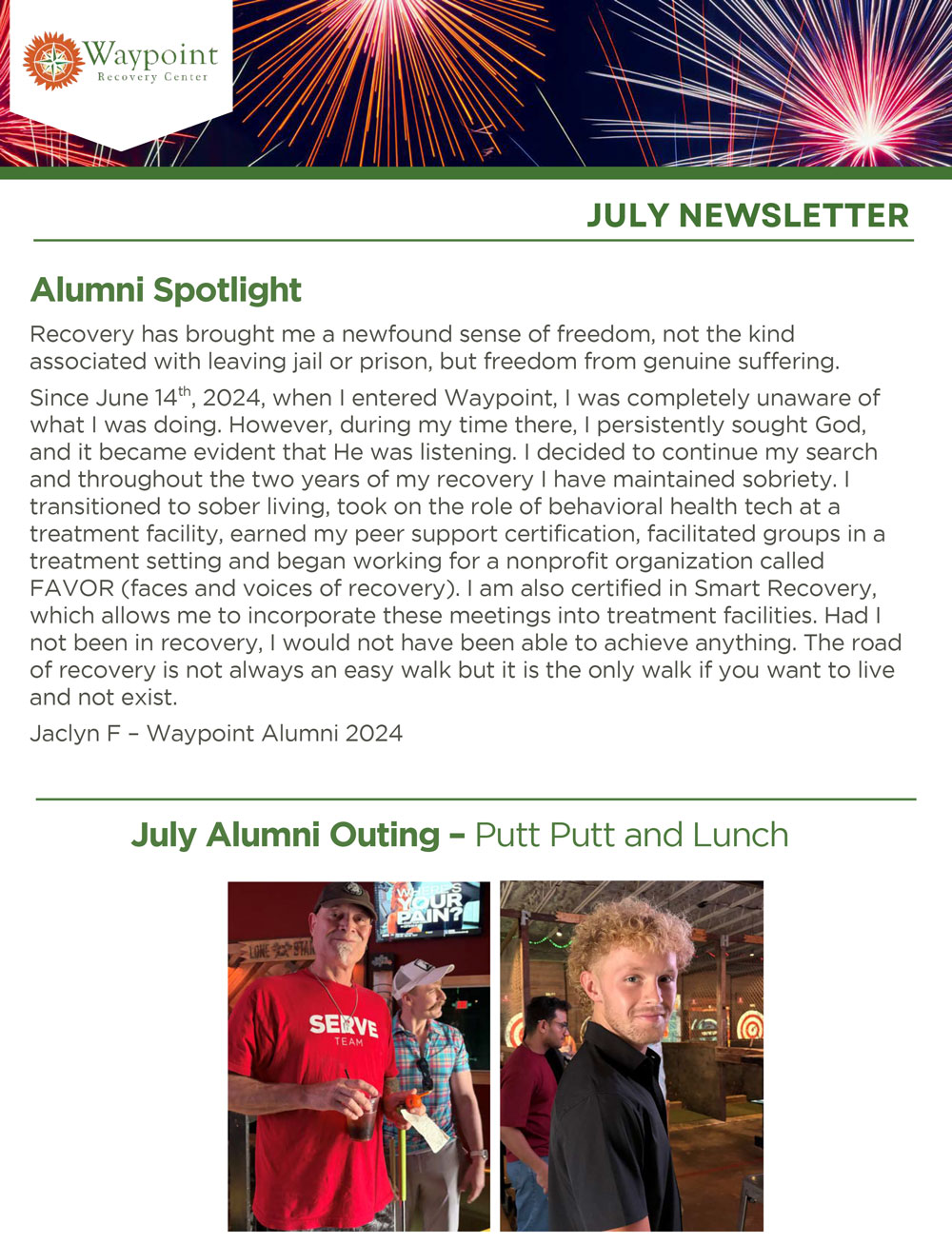 Waypoint Recovery Center - Alumni Newsletter - July 2026